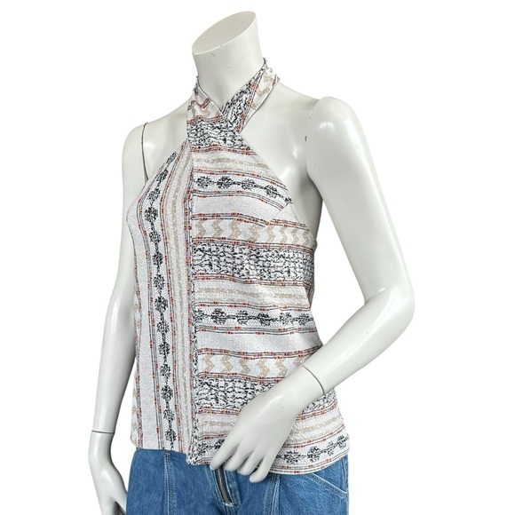 Anthropologie Leanne Jacquard Cream Multicolor Cross Front Halter Top Size XS - Picture 4 of 10